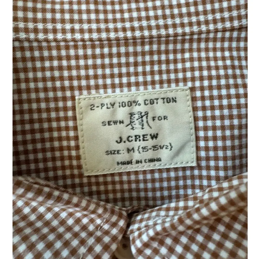 J. Crew Men's Red White Checked Button Down Cotton Shirt Size Medium 15-15.5